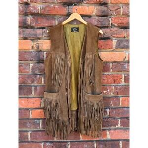 VTG Western Brown Suede Fringe Vest Size XL